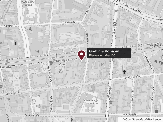 Stadtplan mit Markierung: Bismarckstraße 100, nahe dem U-Bahnhof Deutsche Oper